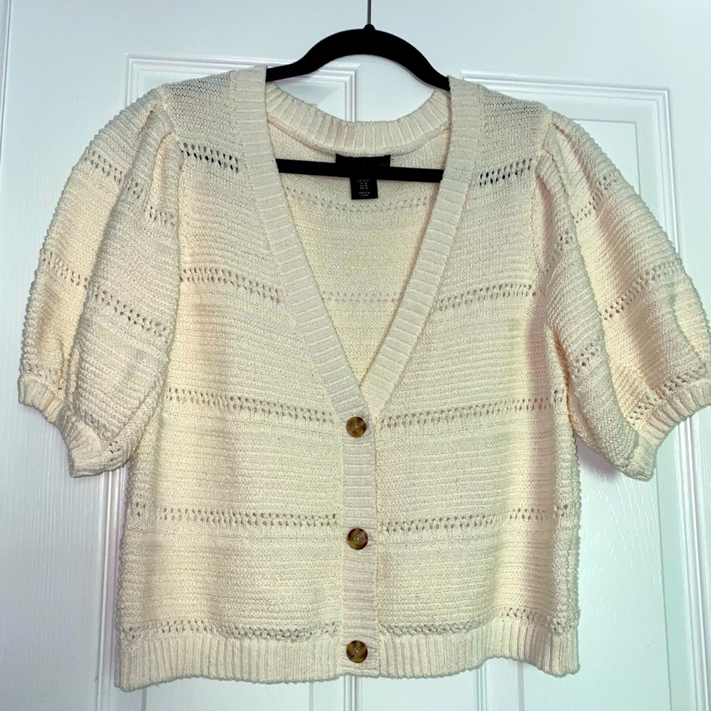 House of Harlow 1960 Cream Knit Short-Sleeve Cardigan
